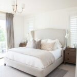 Midway Farmhouse, Bond Design Company, Bedroom, Bed and Night Stands with Lighting Fixture