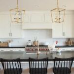 Midway Farmhouse, Bond Design Company, Kitchen, Island and Chairs with Light Fixtures
