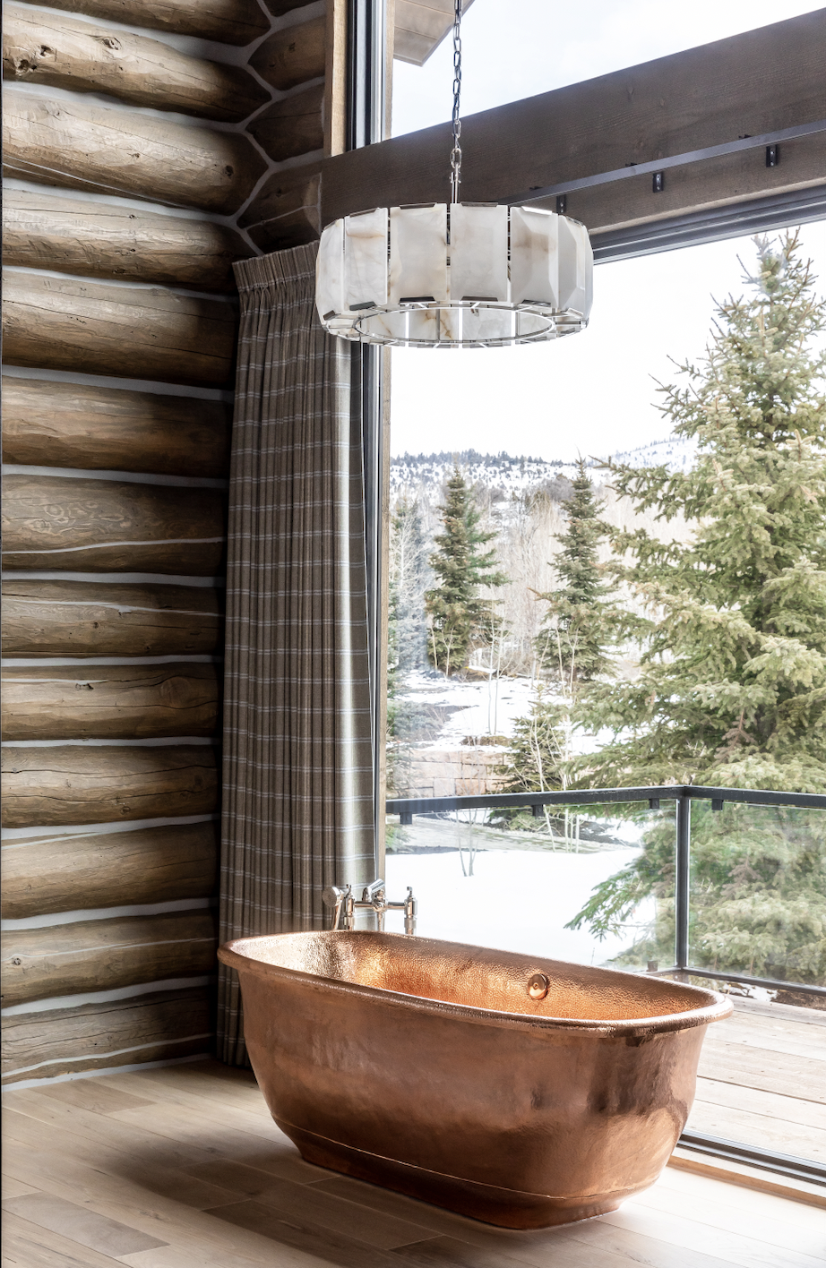 Harlow Calcite De Round Chandelier, Bond design company, interior design, copper bathtub
