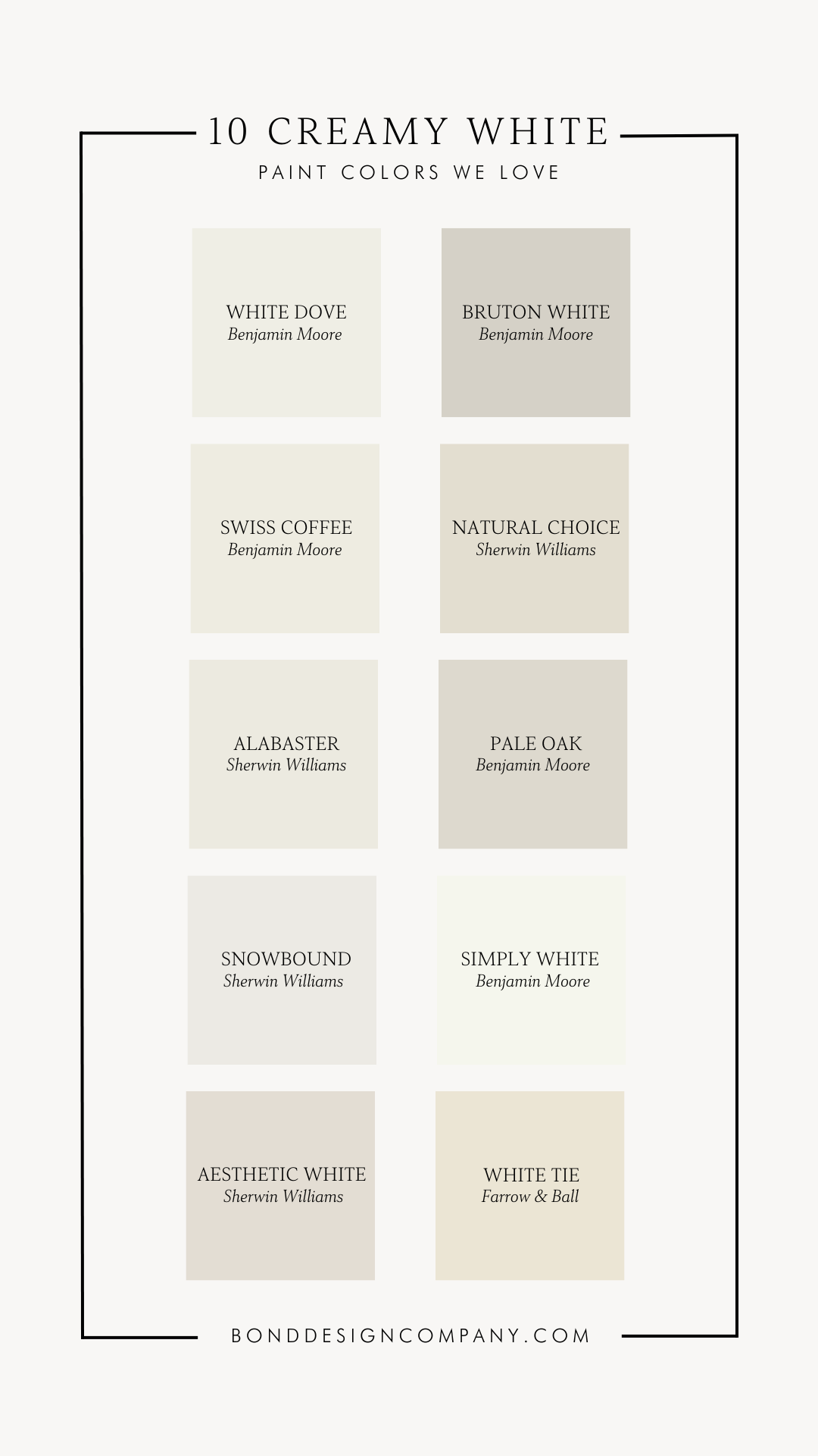 Best White Paint Colors, Favorite White Paint Colors, Creamy White Paint, Benjamin Moore, Sherwin Williams, Farrow & Ball
